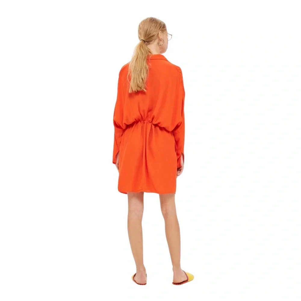 TOPSHOP Orange Tunic Shirt Dress with Drawstring Waist | Size 10 US - Picture 2 of 8